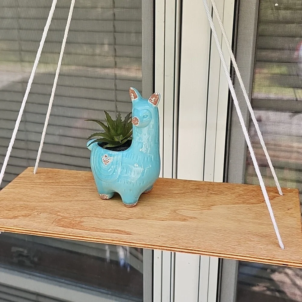 Blue Ceramic Llama Hanging Planter